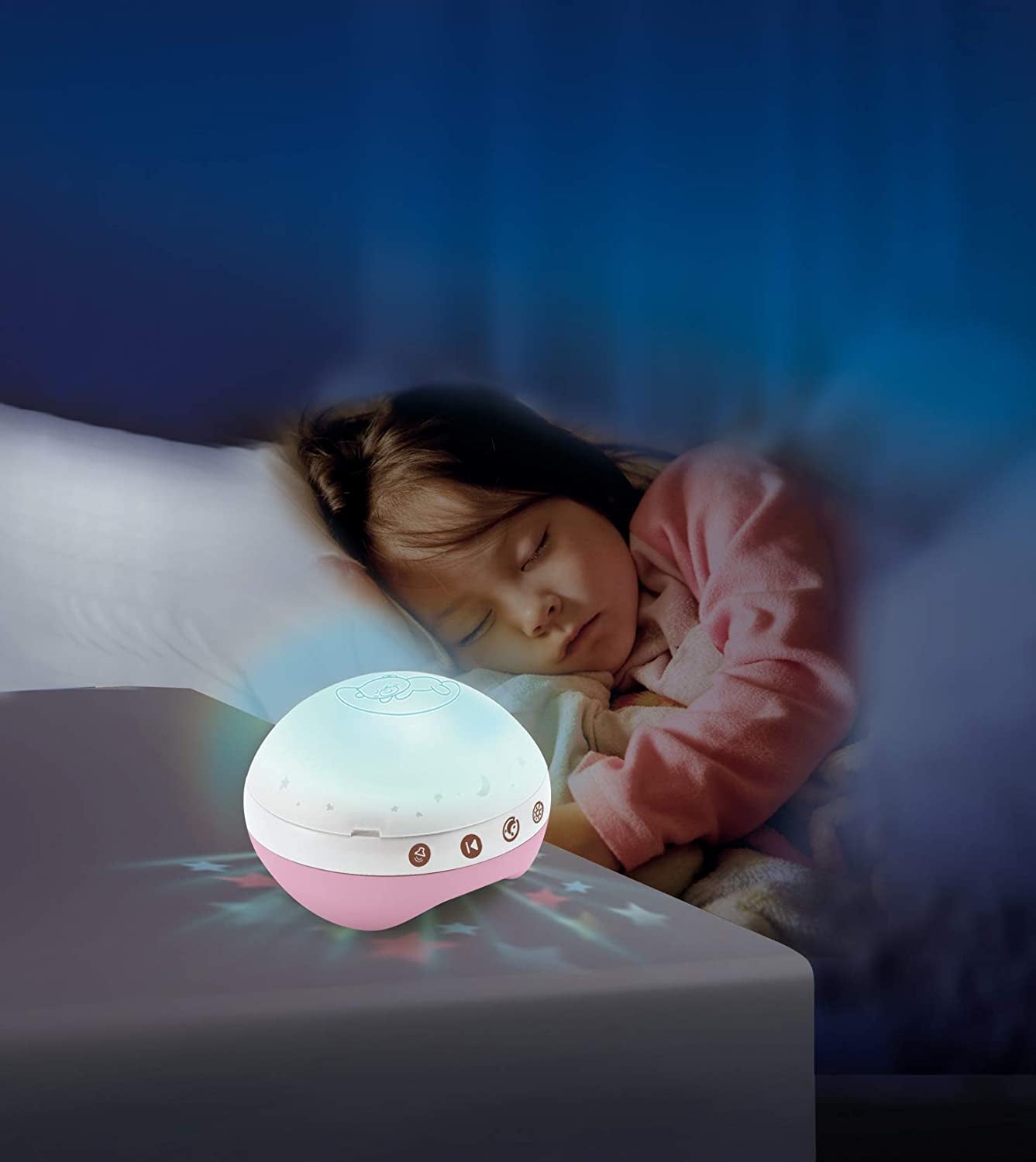 INFANTINO 3 in 1 Projector Musical Mobile - Convertible mobile, table and cot light and projector, with wake up mode to simulate daylight, complete with 6 melodies and 4 nature sounds, in pink