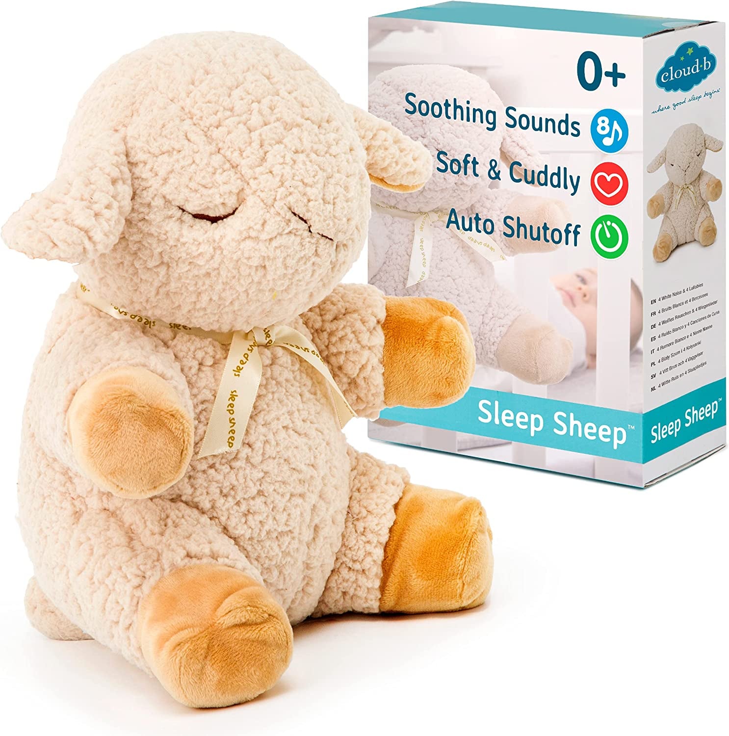 Cloud b Soothing Sound Machine | Cuddly Stuffed Animal | 4 White Noise and 4 Lullabies | Auto-Shutoff | Sleep Sheep