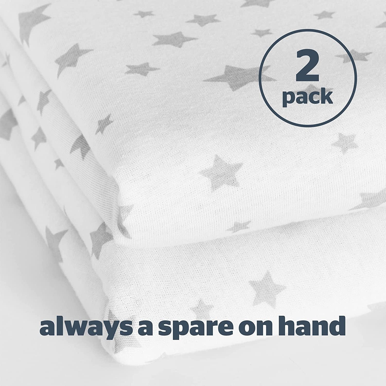 Silentnight Safe Nights Cot Bed Size Fitted Sheets Set 100% Jersey Cotton Bedside Compatible Pack of Two Grey Star easy Care Super Soft Cuddly for Baby with Storage Bag (120cm x60cm x 12cm)