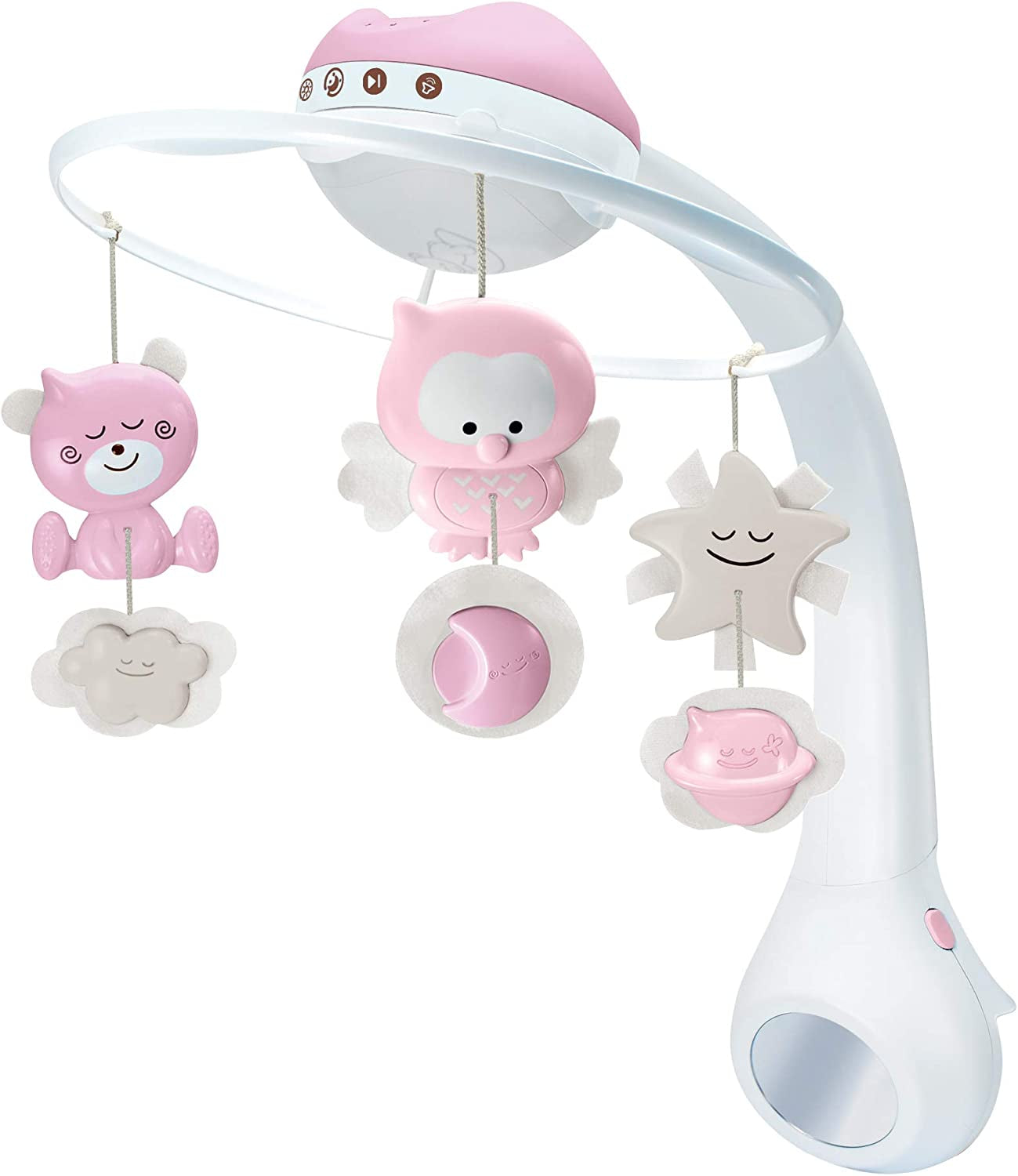 INFANTINO 3 in 1 Projector Musical Mobile - Convertible mobile, table and cot light and projector, with wake up mode to simulate daylight, complete with 6 melodies and 4 nature sounds, in pink