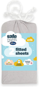 Silentnight Safe Nights Cot Bed Size Fitted Sheets Set 100% Jersey Cotton Bedside Compatible Pack of Two Grey Star easy Care Super Soft Cuddly for Baby with Storage Bag (120cm x60cm x 12cm)