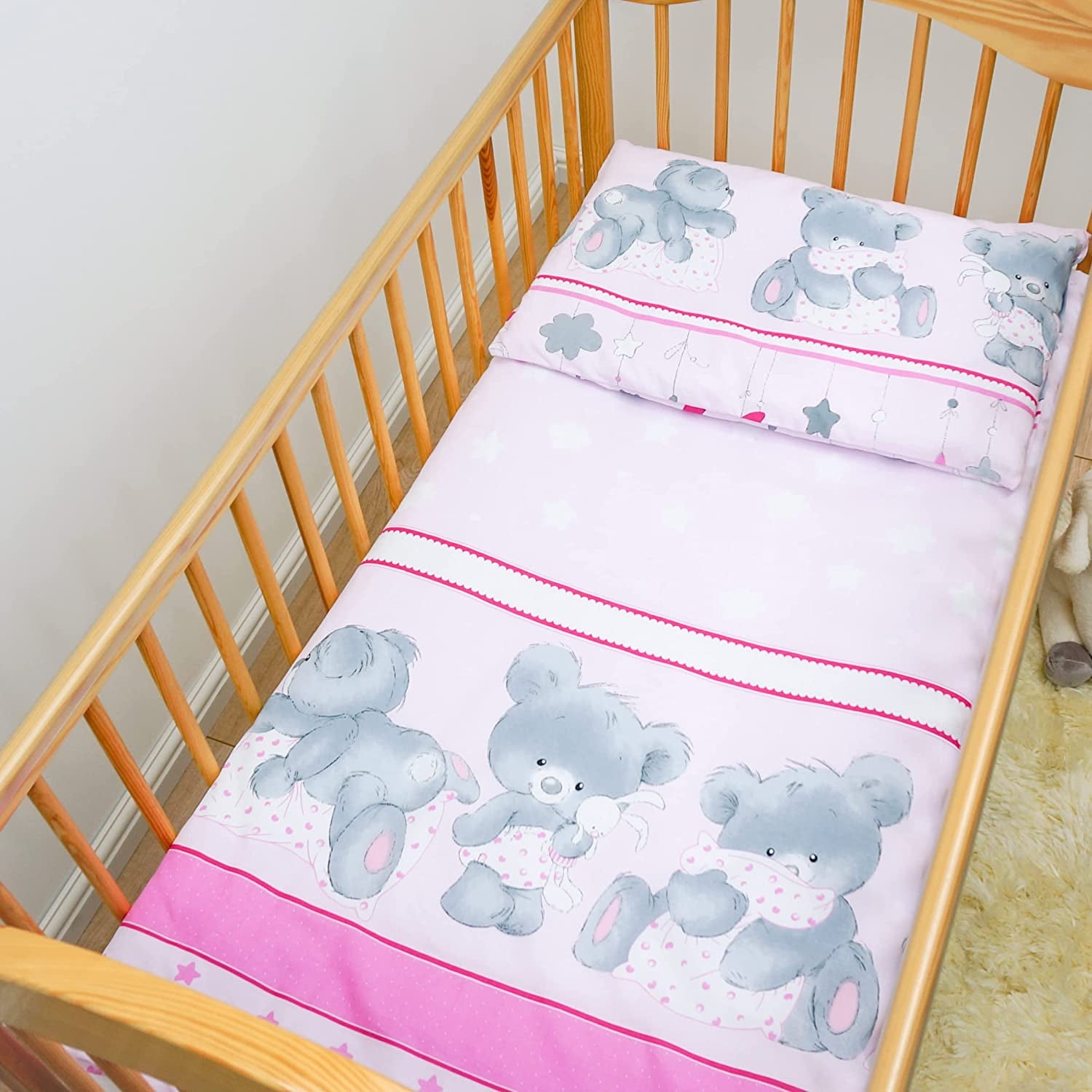 2 Piece Baby Kids Bedding Set 120x90cm Duvet Cover & Pillowcase for Toddler Cot (Mika Beige)