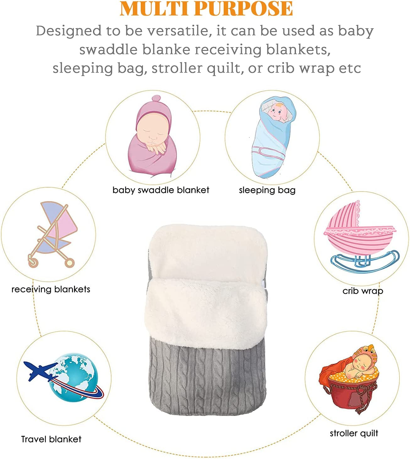 Baby Swaddle Blanket Stroller Wrap Fleece Blanket Sleeping Bag Plus Velvet