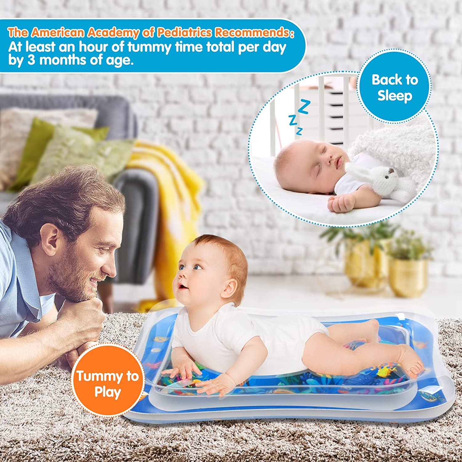 Infinno Inflatable Tummy Time Mat Premium Baby Water Play Mat for Infants and Toddlers Baby Toys for 3 to 24 Months, Strengthen Your Baby's Muscles, Portable