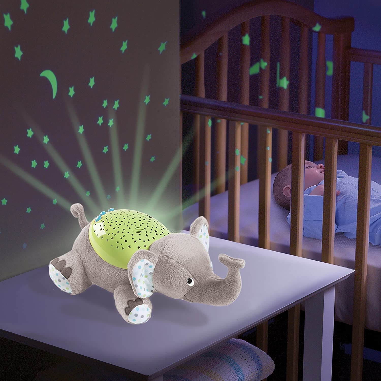 Summer Infant Slumber Buddies | Soft Plush Toy with 5 Songs & Nature Sounds, Starry Sky Display, Rhythmic Light Show | Timer with Auto Shut-Off, 3 Volume Control | Eddie the Elephant