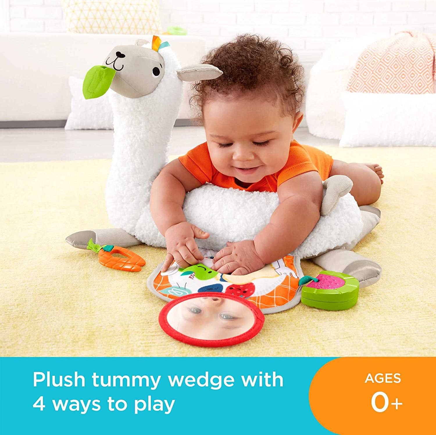 Fisher-Price Grow-with-Me Tummy Time Llama, 4 Ways To Play As Baby Grows, 3 Take-Along Toys, Engages Baby’s Senses Of Sight, Hearing and Touch, GLK39