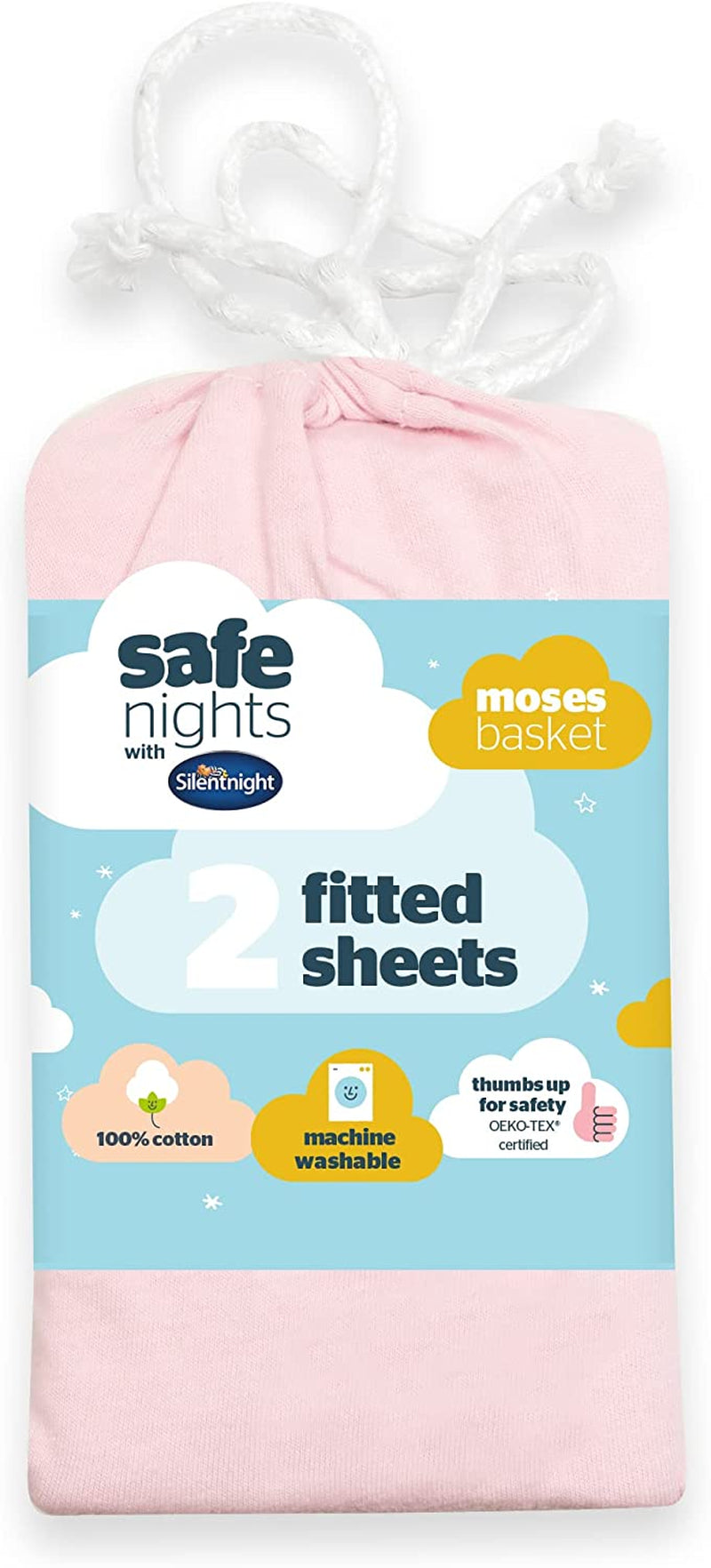 Silentnight Safe Nights Cot Bed Size Fitted Sheets Set 100% Jersey Cotton Bedside Compatible Pack of Two Grey Star easy Care Super Soft Cuddly for Baby with Storage Bag (120cm x60cm x 12cm)