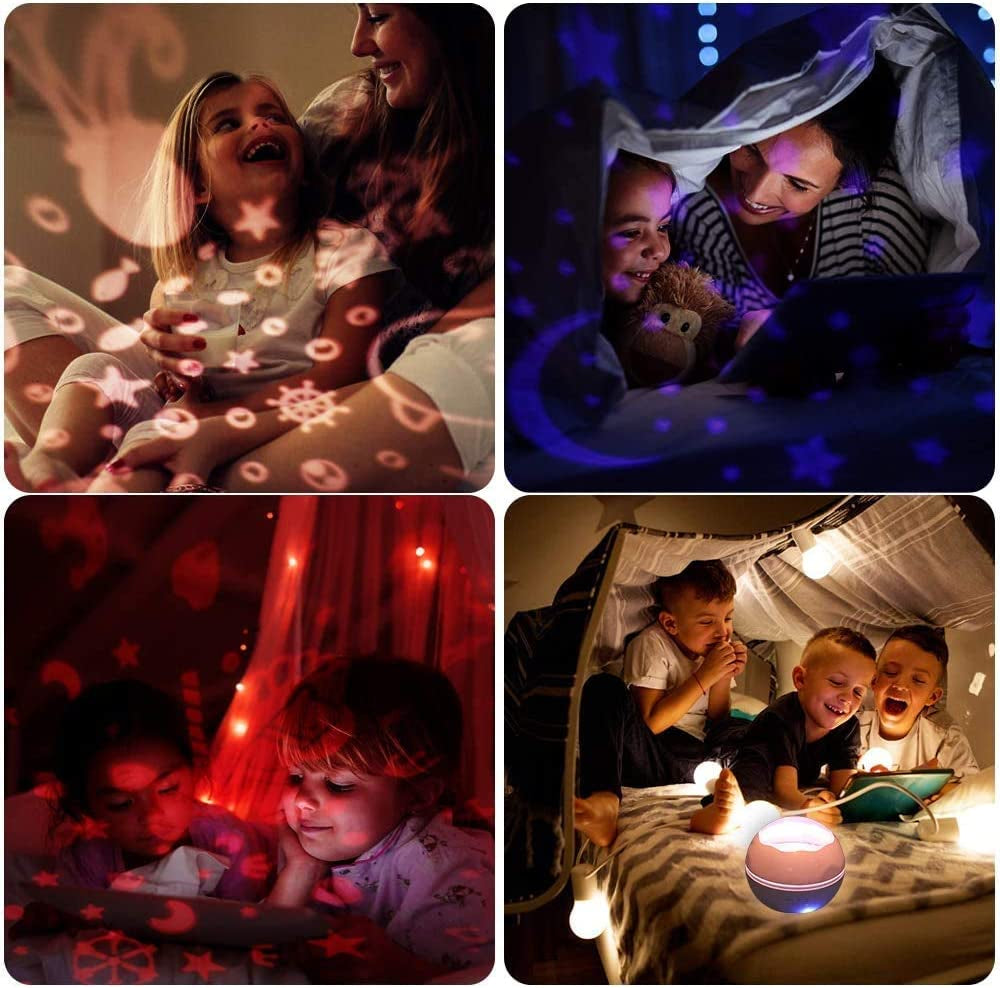 JBonest Star Night Light Projector 3 Films Nursery Projecting Lamp 360 Degree Rotating 8 Color Modes Lantern with USB Cable for Baby, Kid Bedroom Bedside Decor, White