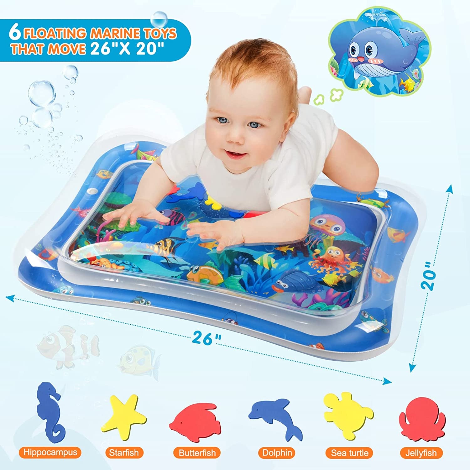 Infinno Inflatable Tummy Time Mat Premium Baby Water Play Mat for Infants and Toddlers Baby Toys for 3 to 24 Months, Strengthen Your Baby's Muscles, Portable