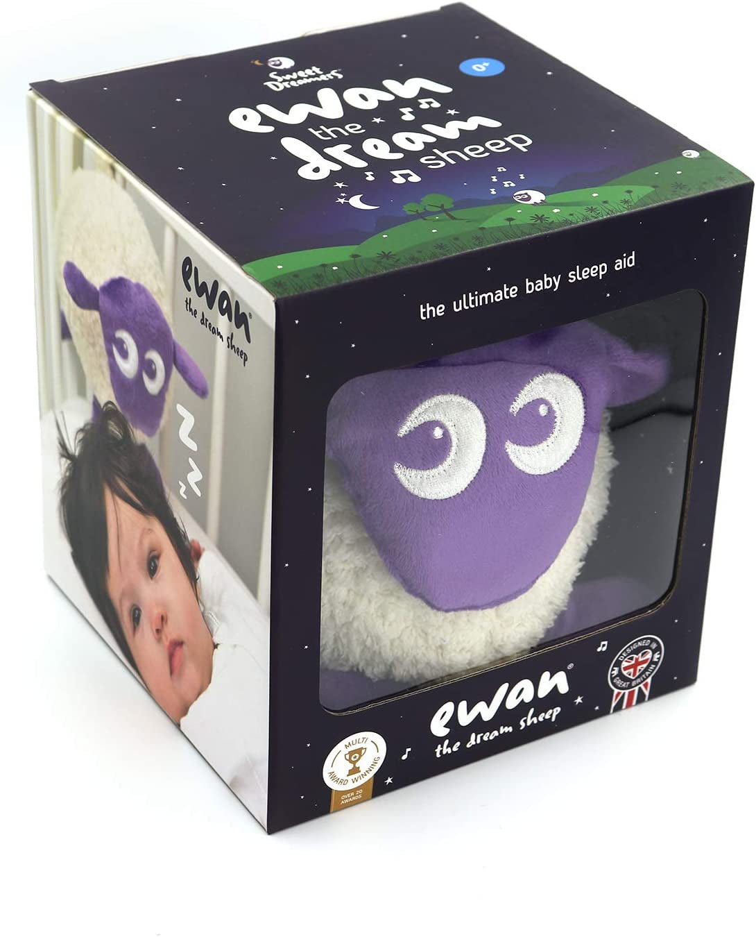 Sweet Dreamers, Ewan The Dream Sheep, Purple - Baby White/Pink Noise Machine and Sleep Aid with Night Light