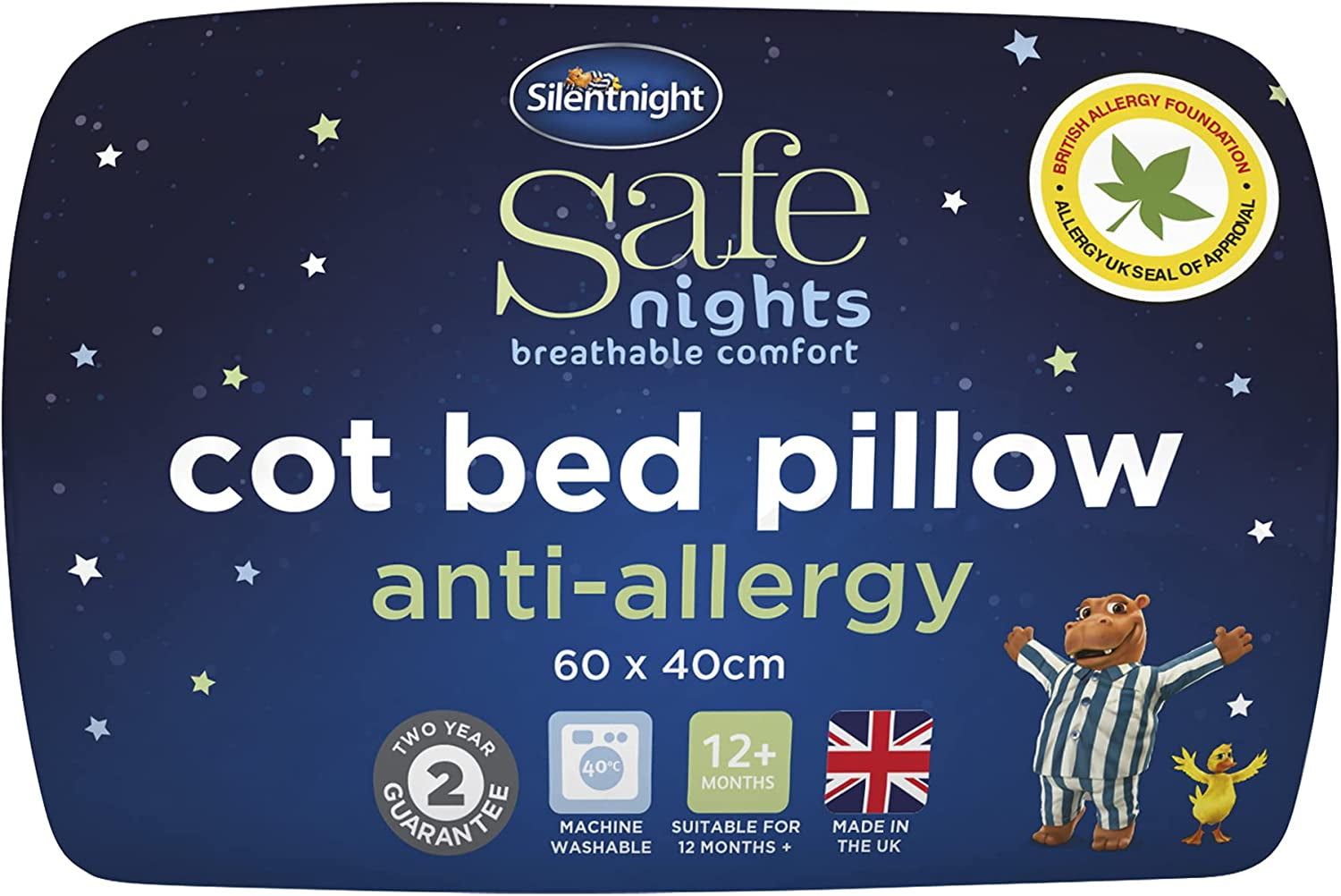 Silentnight Safe Nights Cot Bed Pillow - Anti Allergy Nursery Pillow For Sleeping Children Kids Newborn Baby Babies - Hypoallergenic Machine Washable Baby Shower Gifts