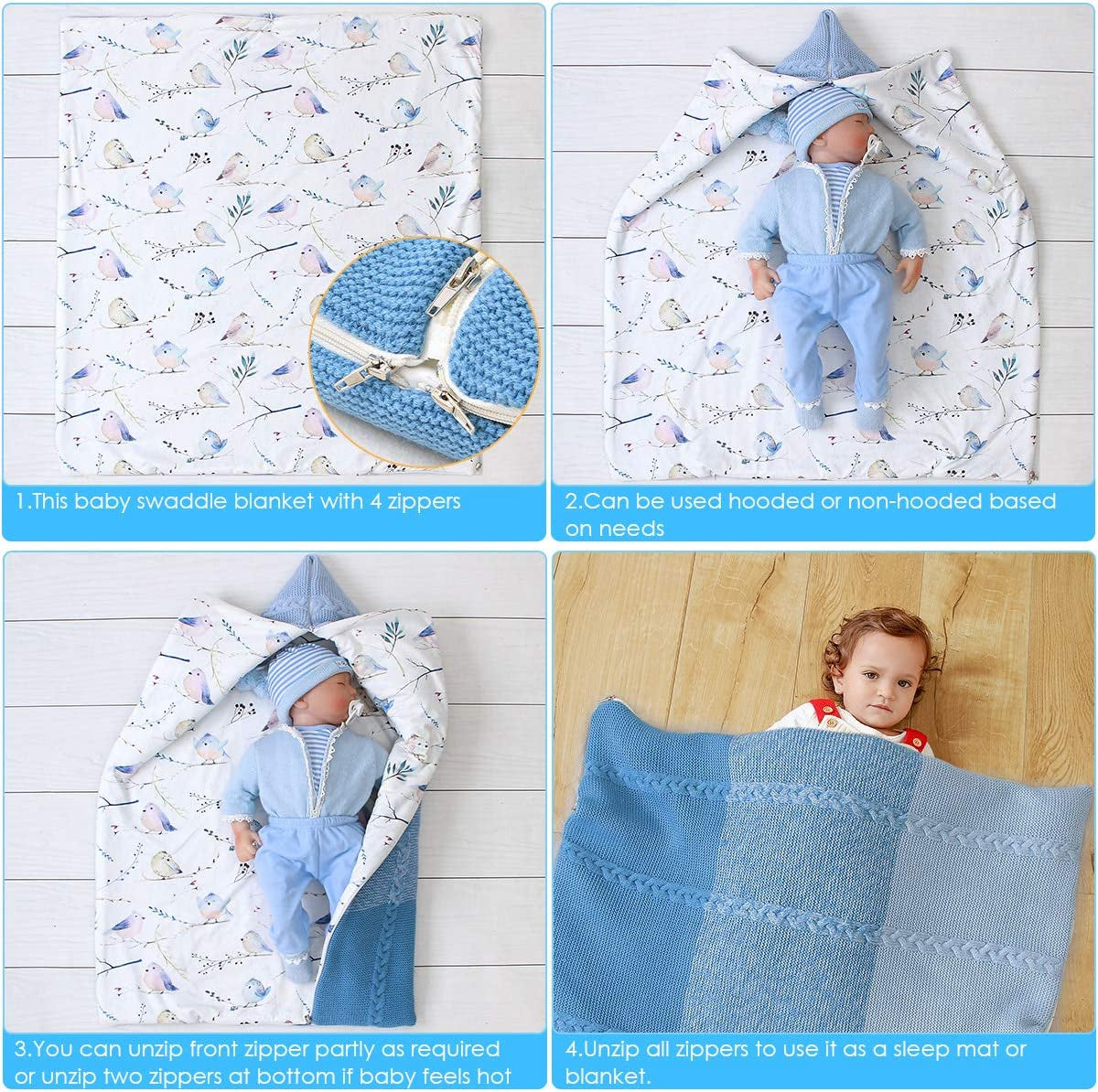 Baby Swaddle Blanket Stroller Wrap,Soft Thick Fleece Warm Blanket Newborn Sleeping Bag for 0-12 Month Boys Girls