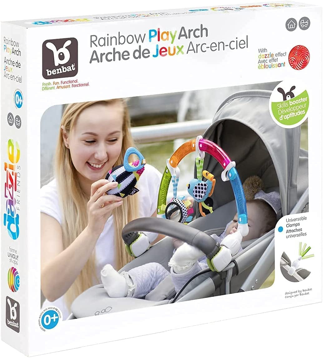 Baby Stroller Arch Toy. Benbat Rainbow Dazzle Friends Play Bar. Fun Newborns Sensory Activity, Adjustable for Bouncers and Car Seat.