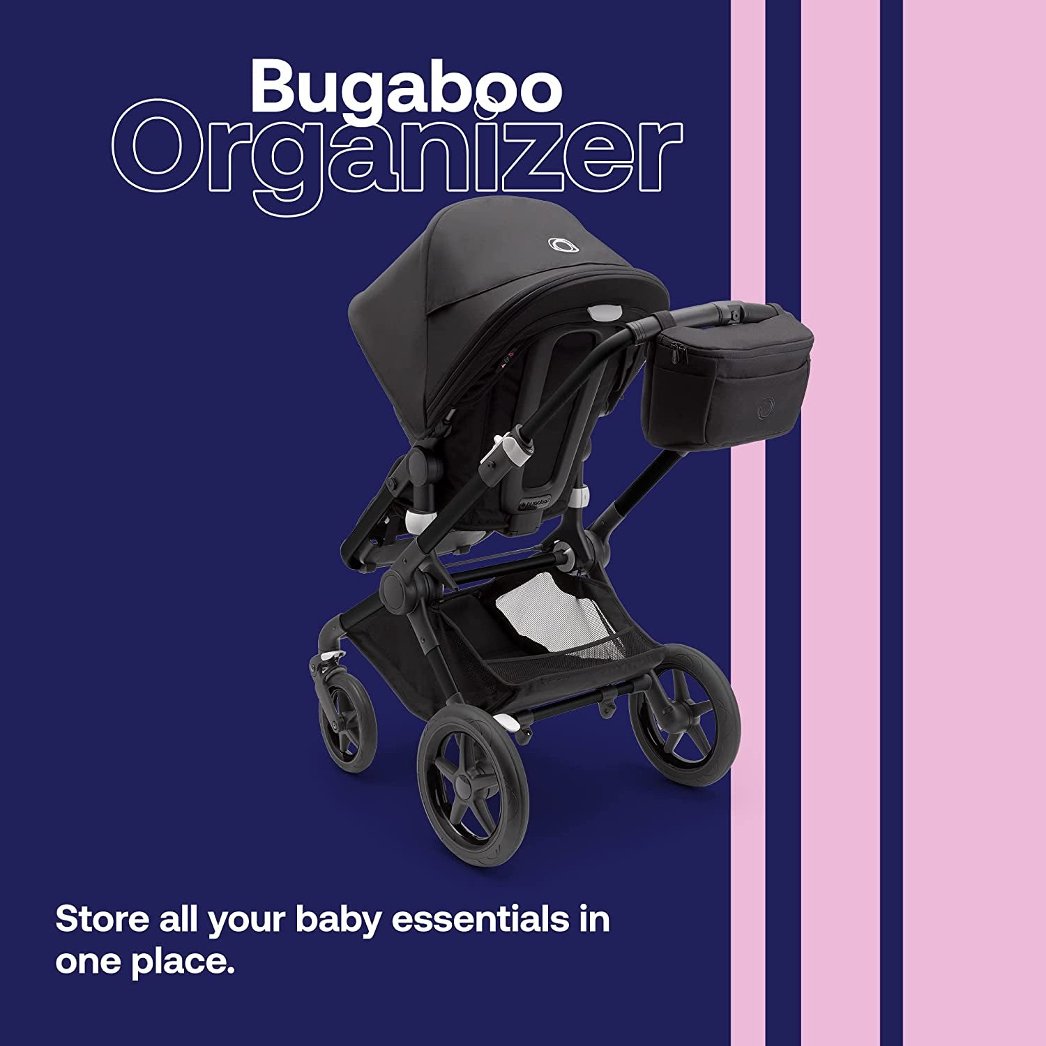 Bugaboo Multi-Pocket Compact Pushchair Organiser with Easy Access Pockets, Must-Have Accessory for All Baby Essentials in Midnight Black