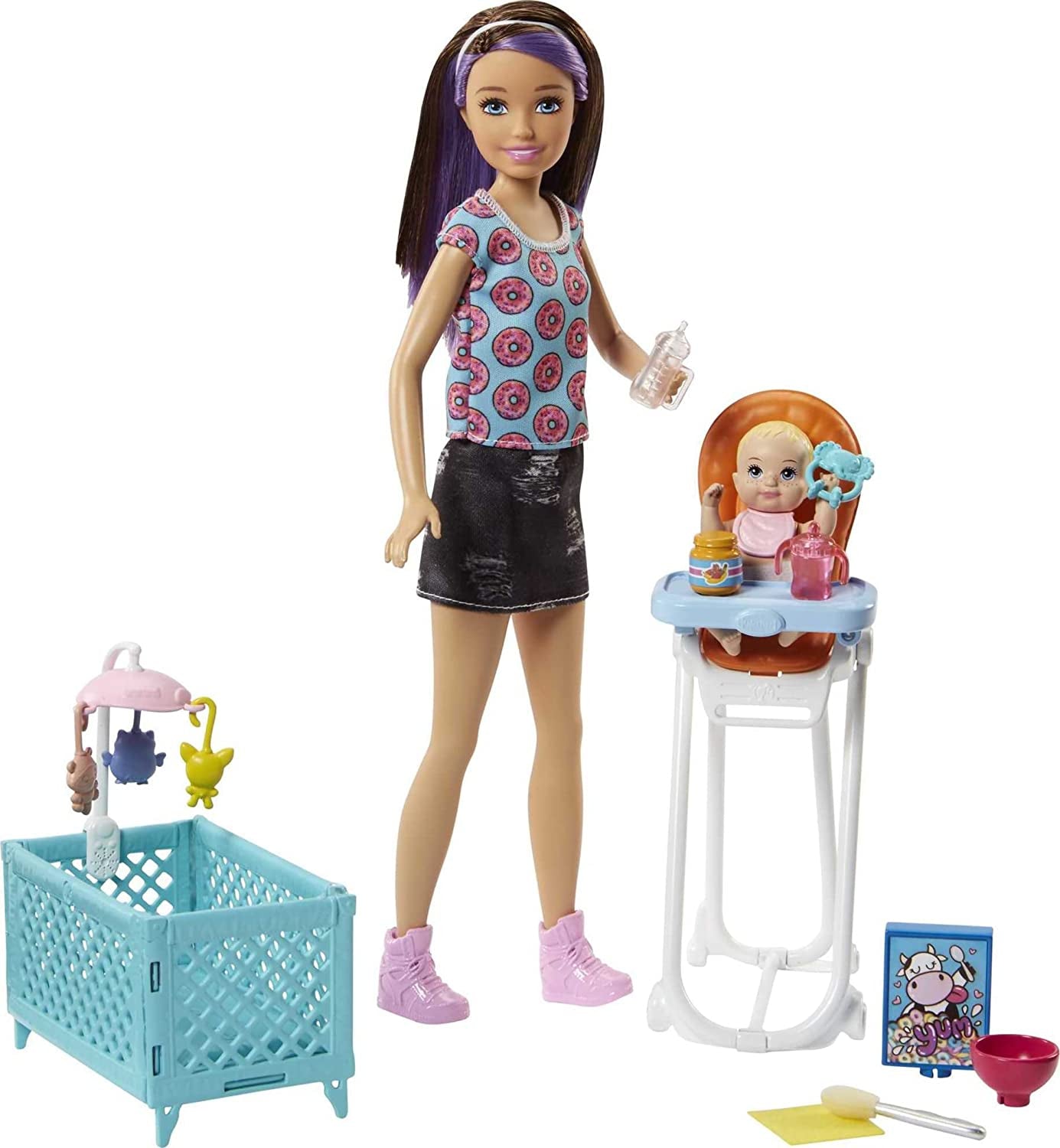 Barbie Babysitting Playset with Skipper Doll, Baby Doll, Bouncy Stroller and Themed Accessories for 3 to 7 Year Olds, FJB00 - Amazon Exclusive