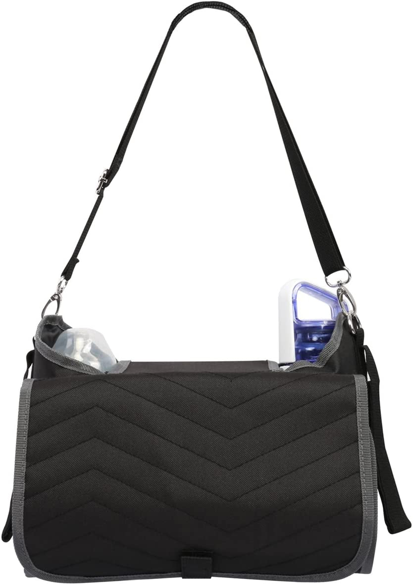 PREMYO Buggy Organiser Pram Bag Stroller - Cup Holder Universal Fit Spacious - with Changing Mat Shoulder Strap Black