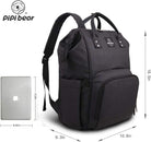 Pipi Bear Changing Backpack Bag Waterproof Baby Changing Bag Cool Nappy Backpack Organizer Large Capacity Diaper Tote Bag (Black)