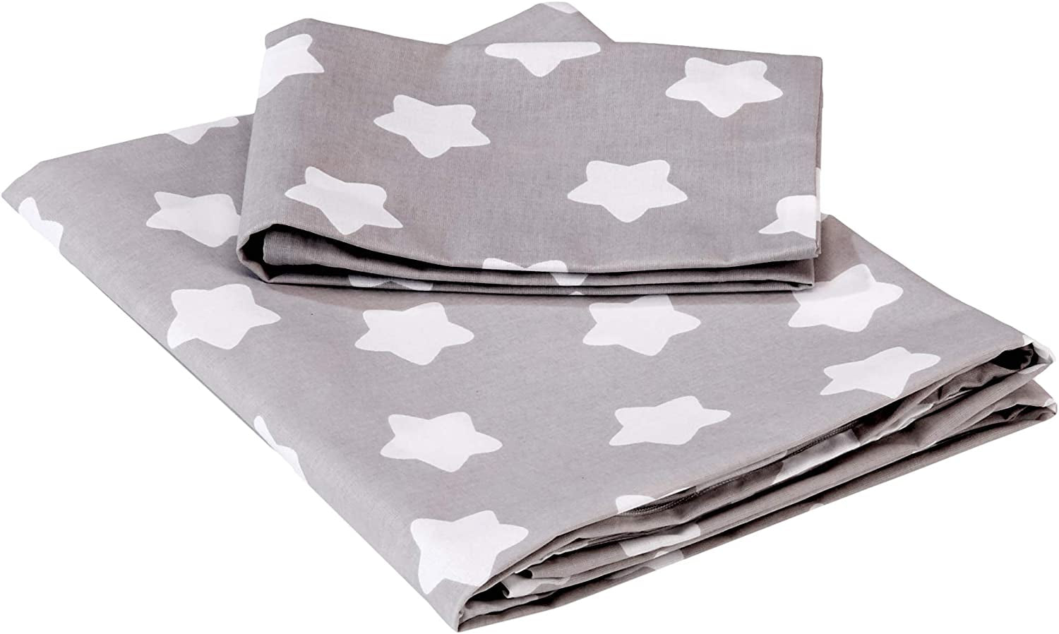 Baby Bedding Set Pillowcase + Duvet Cover 2PC to FIT Baby COT (Big White Stars on Grey Background)