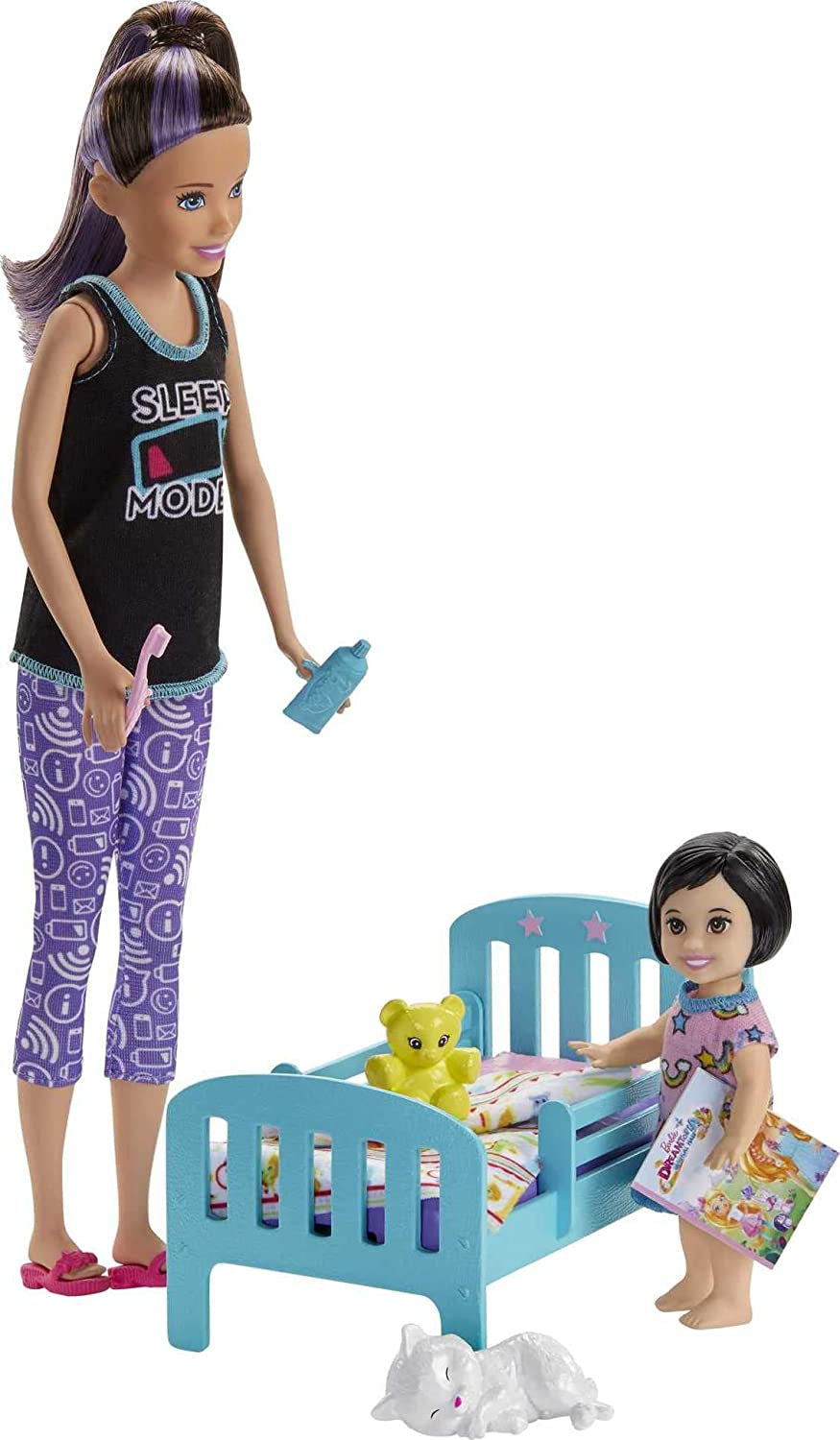 Barbie Babysitting Playset with Skipper Doll, Baby Doll, Bouncy Stroller and Themed Accessories for 3 to 7 Year Olds, FJB00 - Amazon Exclusive