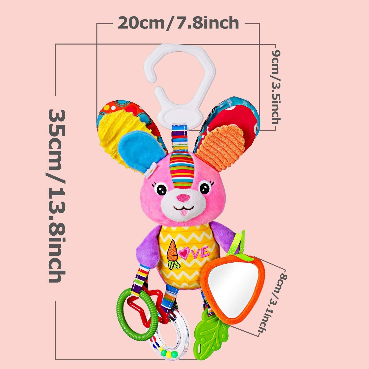 Dreamsdox Cute Animal Soft Baby Rattles Teether Toys, Baby Crib Cot Pram Hanging Rattles Stroller Car Seat Toy (Rabbit)