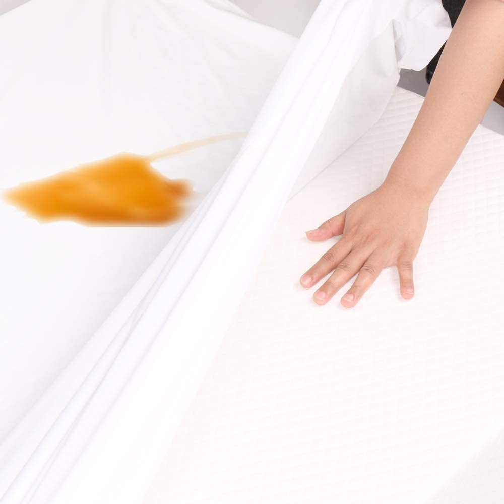 Dudu N Girlie Cot Bed Waterproof Mattress Protector - Toddler Bed Mattress Protector- Cotton Fitted Sheet for Single Cot Bed Mattress Topper - White, 70x140x15 cm.