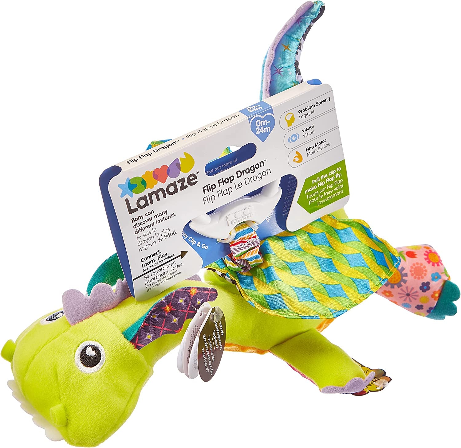 LAMAZE Flip Flap Dragon, Clip on Pram and Pushchair Newborn Baby Toy, Sensory Toy for Babies Boys and Girls from 0 to 6 Months