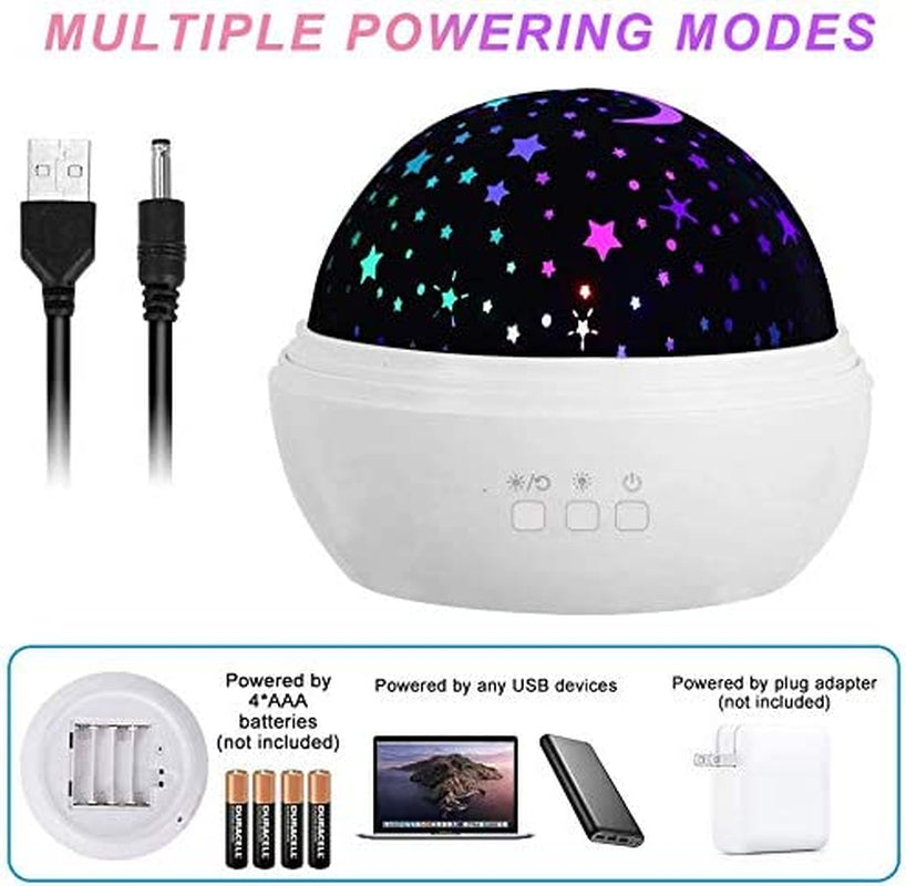 JBonest Star Night Light Projector 3 Films Nursery Projecting Lamp 360 Degree Rotating 8 Color Modes Lantern with USB Cable for Baby, Kid Bedroom Bedside Decor, White