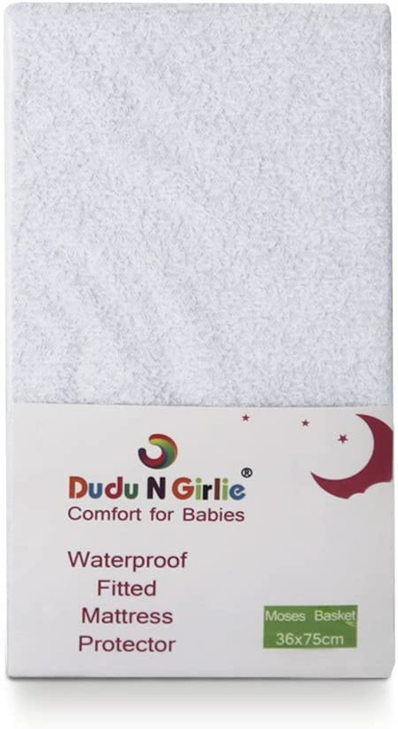 Dudu N Girlie Travel Cot Waterproof Mattress Protector - Toddler Bed Mattress Protector- Cotton Fitted Sheet for Travel Cot Mattress Topper - White, 65x95x10 cm.