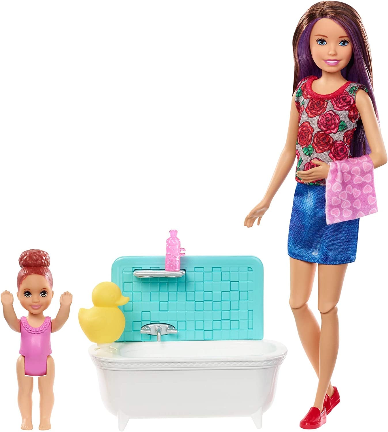 Barbie Babysitting Playset with Skipper Doll, Baby Doll, Bouncy Stroller and Themed Accessories for 3 to 7 Year Olds, FJB00 - Amazon Exclusive