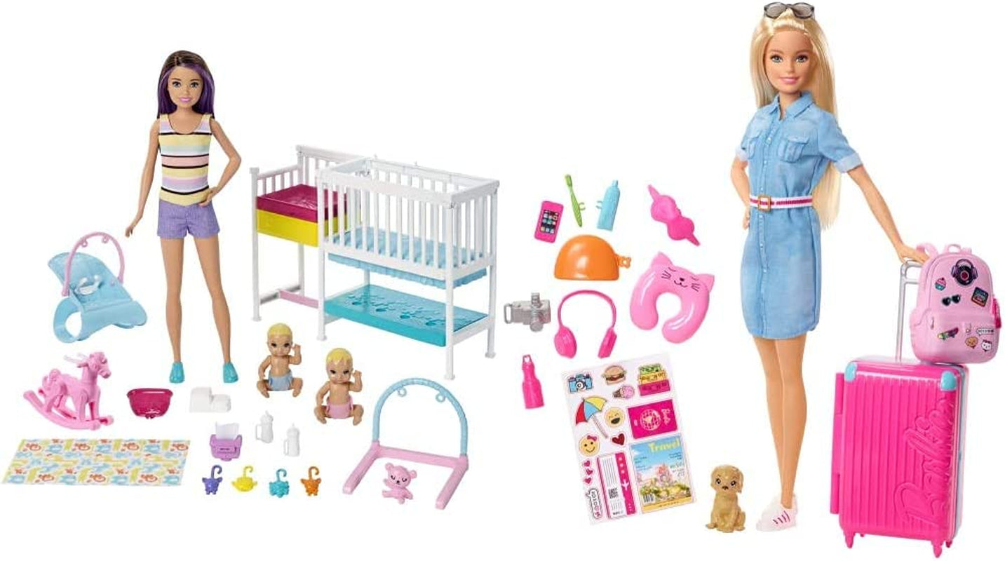 Barbie Babysitting Playset with Skipper Doll, Baby Doll, Bouncy Stroller and Themed Accessories for 3 to 7 Year Olds, FJB00 - Amazon Exclusive