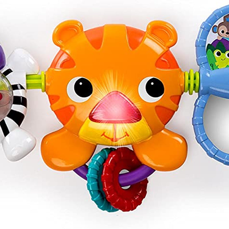 Bright Starts, Take Along Musical Carrier Activity Toy Bar, 4 Melodies, Ball Rattle, Self Discovery Mirror, Bead Chaser, Jungle Themed Baby Toys, Clip on Pram & Pushchair, Ages Newborn +, Multi-Colour