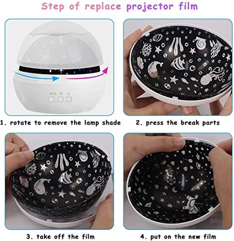 JBonest Star Night Light Projector 3 Films Nursery Projecting Lamp 360 Degree Rotating 8 Color Modes Lantern with USB Cable for Baby, Kid Bedroom Bedside Decor, White