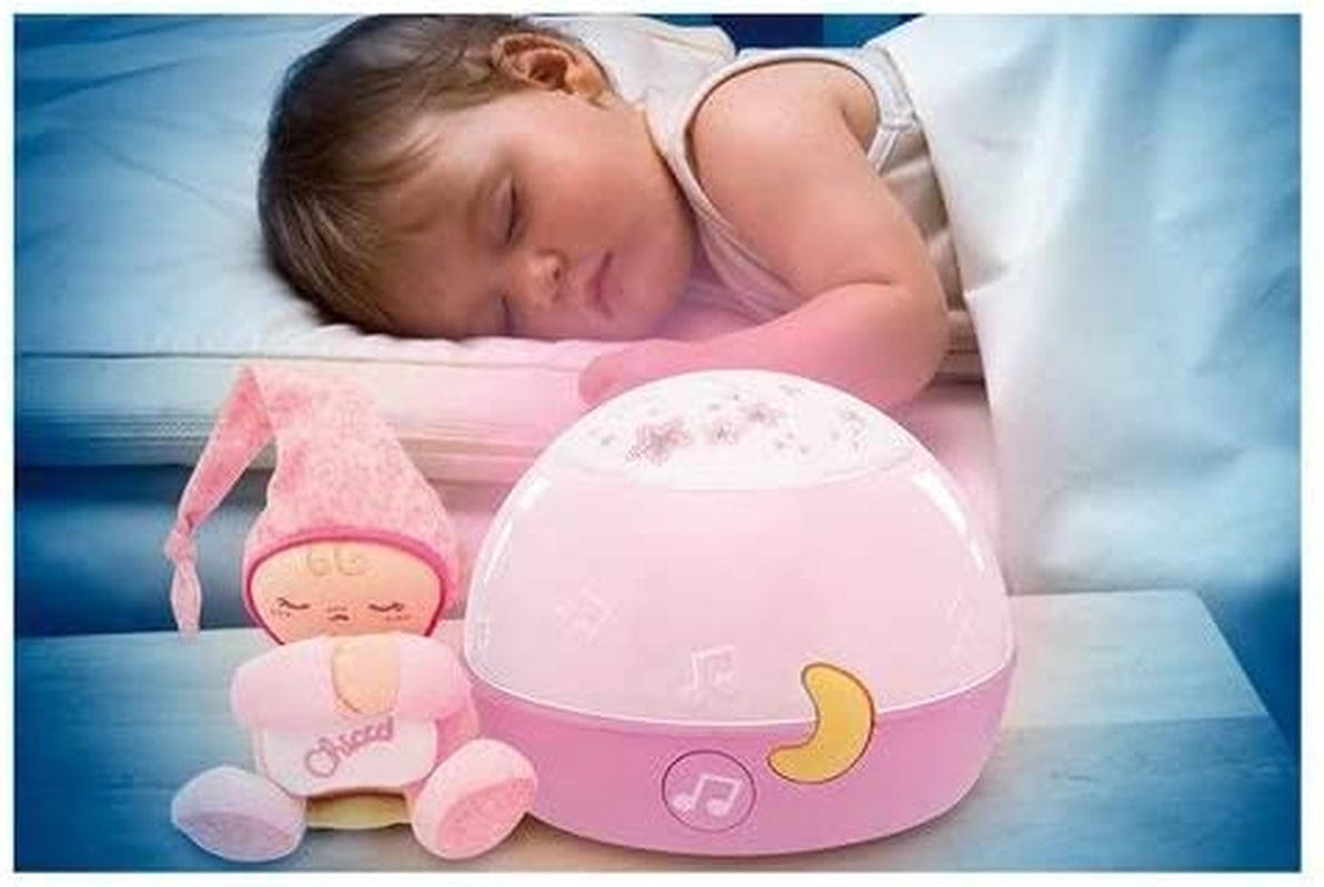 Chicco Goodnight Stars Pink Baby Night Light Projector, Multicolour Baby Night Light and Star Projector, Baby Music Box with Relaxing Music, Soft Removable Plush Toy - Baby Toys 0+ Months