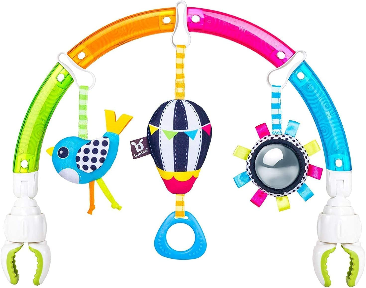 Baby Stroller Arch Toy. Benbat Rainbow Dazzle Friends Play Bar. Fun Newborns Sensory Activity, Adjustable for Bouncers and Car Seat.