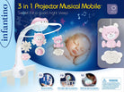 INFANTINO 3 in 1 Projector Musical Mobile - Convertible mobile, table and cot light and projector, with wake up mode to simulate daylight, complete with 6 melodies and 4 nature sounds, in pink