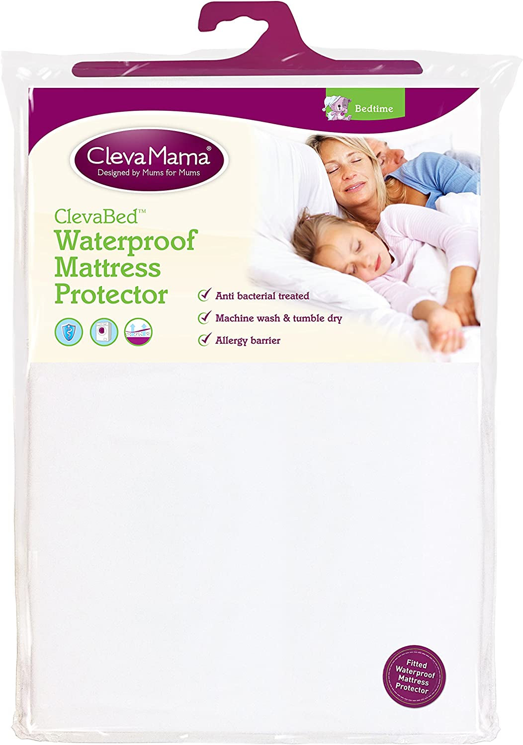 ClevaMama Waterproof Mattress Protector, Cotton Fitted Sheet for Baby Cot Bed - White - 60x120x15 cm
