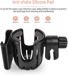 Pram Cup Holder, Universal Pushchair/Stroller Cup Holder, Baby Cup Organizer for Stroller, Drink and Coffee Cup Holder with Phone Holder, Suitable for Buggy, Bike, Wheelchair, Walker (Black-Style 2)